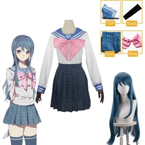 Anime Danganronpa Maizono Sayaka Cosplay Costume Uniform Short Skirt Halloween Party Carnival Wig+Dress Cosplay Costumes