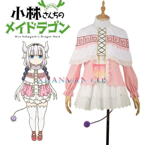 Anime Miss Kobayashis Dragon Kanna Kamui Dress Cosplay Costume Custom Girl Lolita Pink Skirt Women Maid Mini Dress Stocking