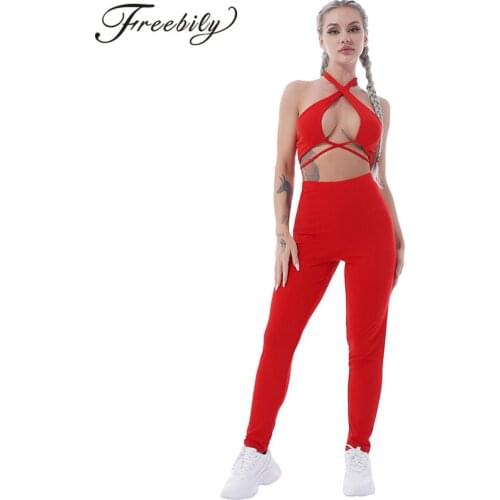 Sexy Women Summer 2 Pieces Sports Suit Halter Neck Backless Cropped Top High Waist Pants Set Gym Yoga Suit Sport Fitness Outfits