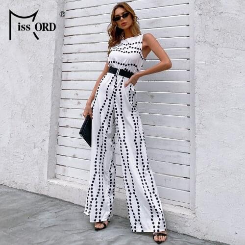 Missord 2021 Summer Female Jumpsuit Women Dot Sleeveless Belt Overalls Casual High Waist Bodysuit Elegant Party Rompers Suit