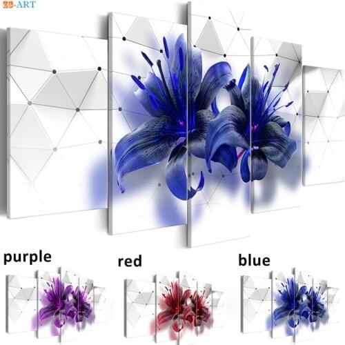 Fashion Posters and Prints Lilies Blossom Canvas Painting Canvas Art 5 Panel Modern Wall Art Home Office Decor Gift for Her