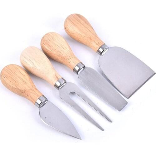 4pcs/set Oak Bamboo Cheese Cutter Knife Slicer Kit Kitchen Useful Cooking Tools