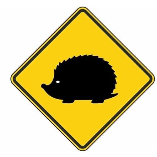 SZWL Hedgehog Warning Car Stickers Caution Yellow Hunting Forest Gun Hunt Graphic Decals Auto Bumper Decal PVC,13cm*13cm