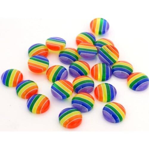 New Fashion 40pcs 12mm Dark Rainbow Colors stripe Style Flat back Resin Cabochons Fit 12mm Cameo Base Cabochons-W3-13
