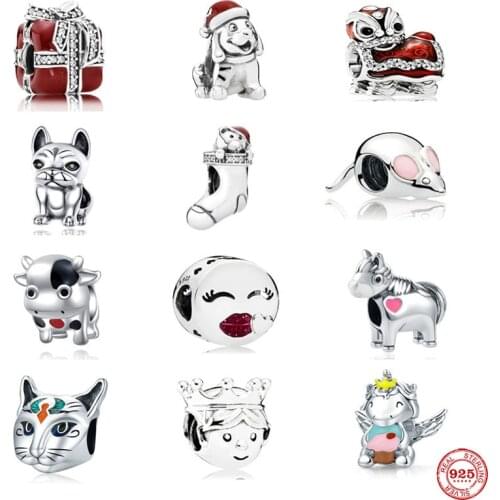 New 100% Real 925 Sterling Silver Christmas Present Sock Dog Bead Fit Original Pandora Bracelets DIY Jewelry For Women Gift