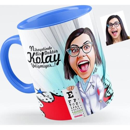 Personalized Women 'S Eye Doctor Caricature Of Blue Mug cup-1