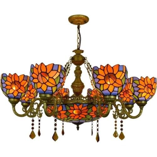 Foyer Led Suspension Tiffany Pastoral Glass Pendant Light for Apartment Dining Room American Country Flowers 5 Heads Lamp 1214
