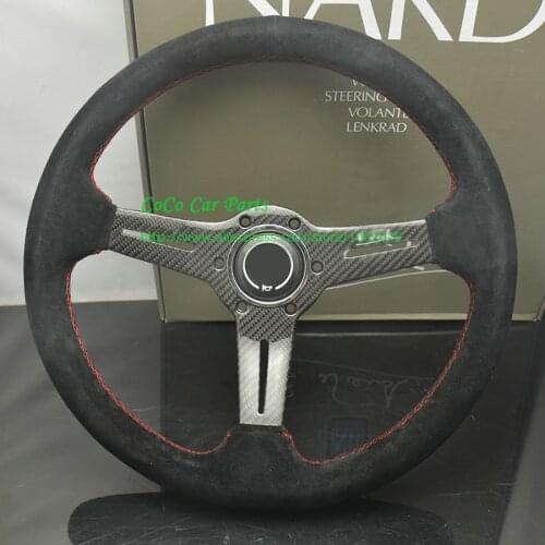 Suede Leather Racing Car Steering Wheel 14 Inch Carbon Fiber Deep Dish Racing Steering Wheel Game Steering Wheel