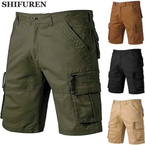 SHIFUREN Mens Military Cargo Shorts 2020 Brand New Multi Pocket Tactical Cotton Work Overalls Short Trousers Big Size 28-40