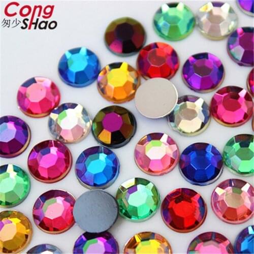 Cong Shao 100pcs 8mm AB Colorful Flatback Round Stones And Crystals Acrylic Rhinestone Applique DIY Garment Decoration ZZ759