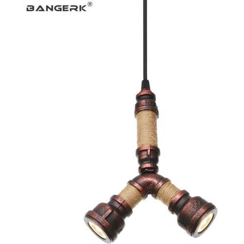 Retro Water Pipe LED Pendant Lamp Loft Decor Industrial Rust Iron Hemp Rope Hanging Light For Home Dining Room Indoor Lighting