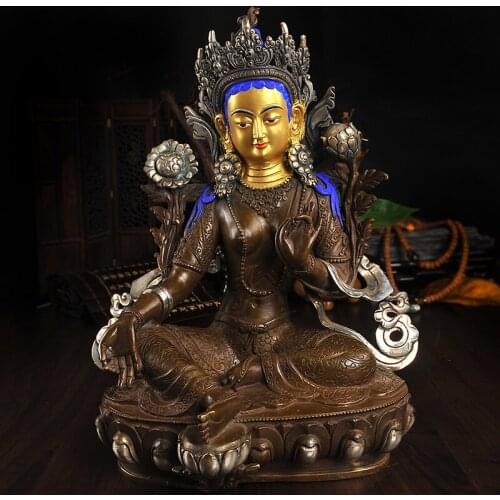 32 CM # HOME OFFICE Talisman efficacious House Protection #Gilding bronze Tibetan Buddhism Bodhisattva Tara(Green) buddha statue