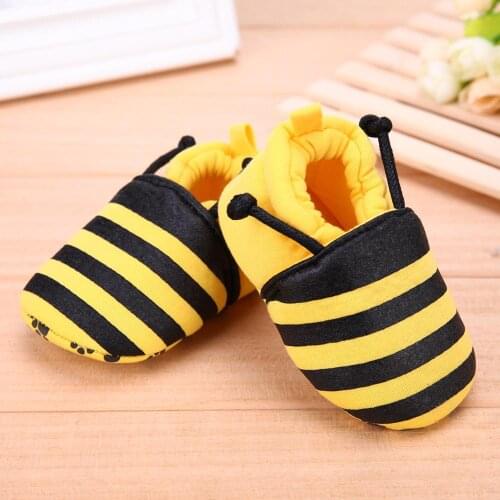 Cute Cartoon Yellow Bee Pattern Newborn Baby Infant Shoes Elastic Band Soft First Walker Baby Shoes