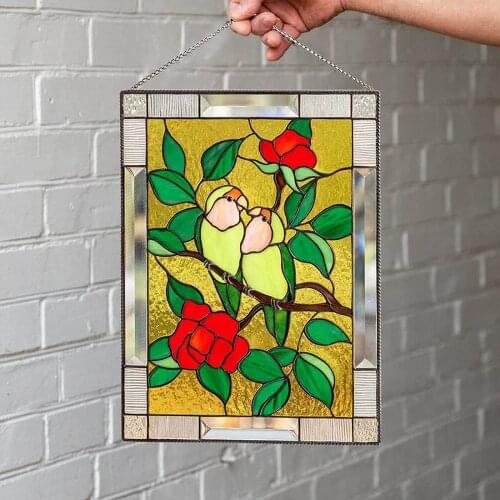 Stained Glass Birds Panel Window Hangings Acrylic Decorative Hanger for Door Garden Outdoor Indoor Fences Pillars