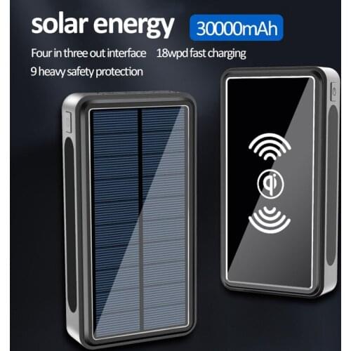 Portable Wireless Solar Power Bank 30000mAh External Battery 18W PD Quick Charger for iPhone 12 PRO Max Solar Phone Powerbank
