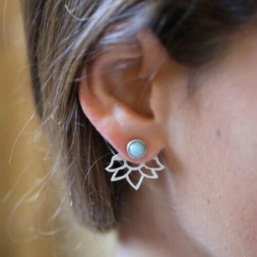 Trendy natural stone earrings Gold Silver Color Alloy Spike Earrings Ear Jacket Clip Stud Earrings for Women