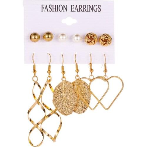 Modyle New Earrings Sets Gold color Small Big Circle Earrings for Women Heart Moon Bow Crystal Earring Sets Wedding