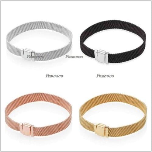 925 Sterling Silver Bracelet Rose Gold Woven Mesh Reflexions Bracelets Bangle Fit Women Bead Charm Diy Fashion Jewelry