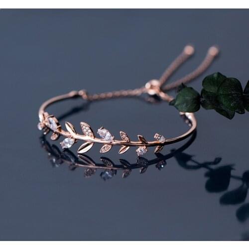 MloveAcc 100% 925 Sterling Silver Classic Bangle with Clear CZ for Women Fashion Olive Branch Original Charm Bracelets