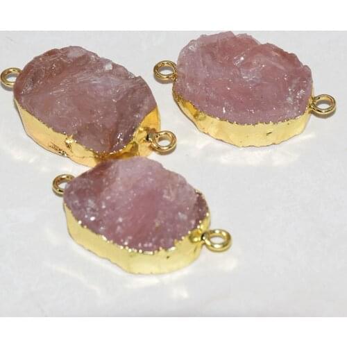 Big Rose Crystal Quartz connector natural 2021 jewelry making women raw Pink Gold Bezel stone necklace love DIY accessories