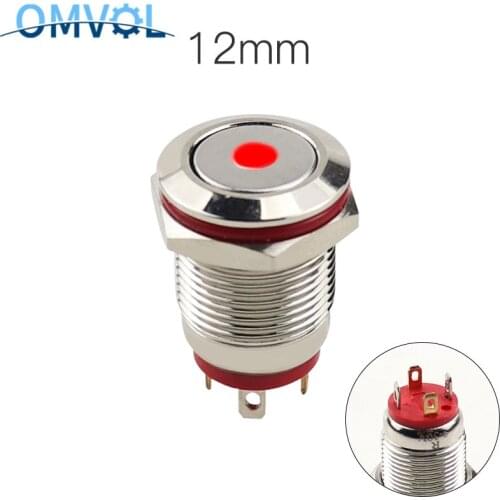 1PC 12mm Momentary Metal Switch Waterproof Metal Push Button Switch Flat Head Power Metal Switch