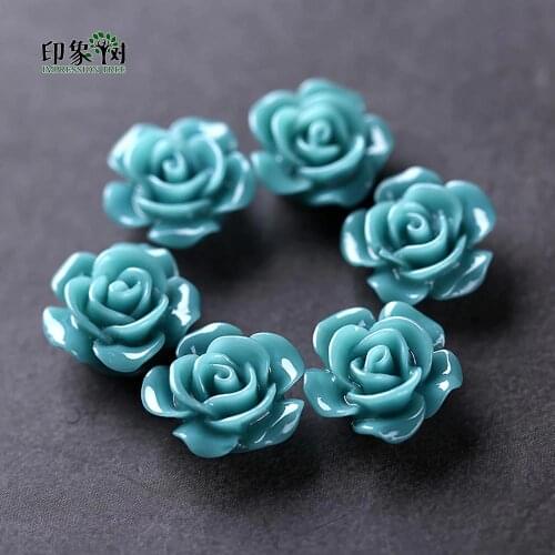 10Pcs Teal Resin 3D Rose Flower Beads Caps 15x8mm Flat Back Charms For Necklace Bracelet Handmade DIY Jewelry Components Making