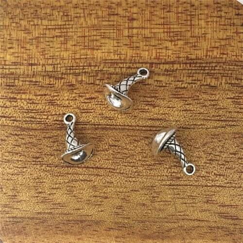 15pcs Witch or Elf Hat Charm Antique Silver color Pendant Witch Hat, 3D Double Sided Charm Jewelry 14*10mm