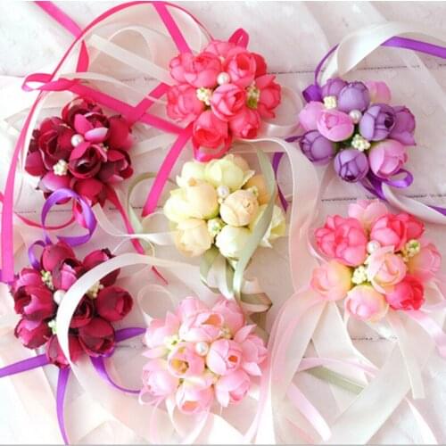 2017 Real 20pcs/lot Wedding Prom Wrist Corsage With Bracelet Bride Flowers Decorative Flowers&Wreaths Free Shipping