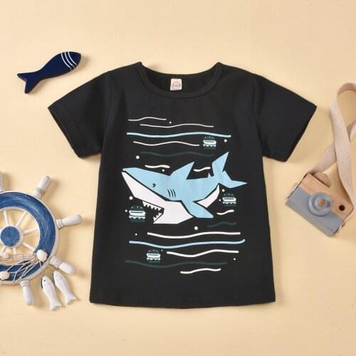 2020 New Fashion Kids Baby Boys Causal T Shirts Cartoon Print Short Sleeve Pullover Black T Shirts Children Clothes For Boy