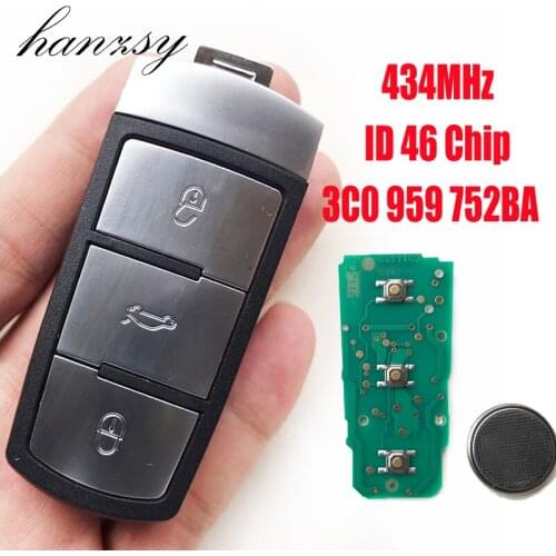 3 Buttons 434Mhz Smart Key For VW Volkswagen Passat B6 3C B7 Magota CC 3C0 959 752 BA Car Remote Key with ID48 Chip