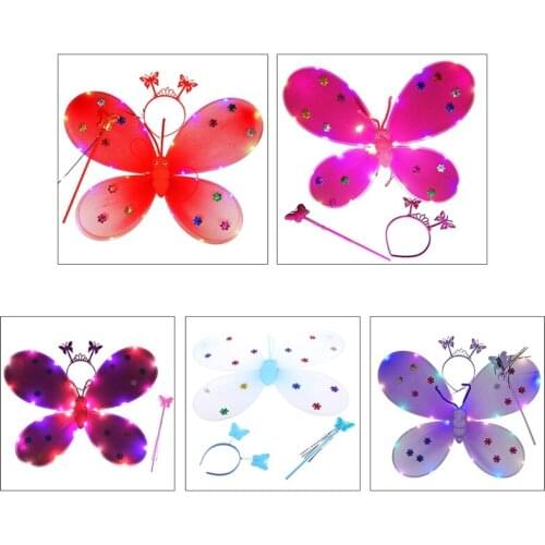 3Pcs Girls LED Flash Angel Set Fairy Wand Bandana Crown Sweet Little Princess Carnival Party Cosplay Costume