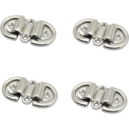 4PC Folding Deck Pad Eyes Lashing D Ring Tie Down Point Anchor Fixing Cleat Plate Mirror Polish Marine Grade 316 Stainless Steel