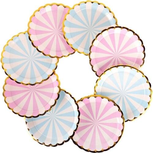 50Pcs Stripe Disposable Tableware Paper Tray Birthday Party Decorations