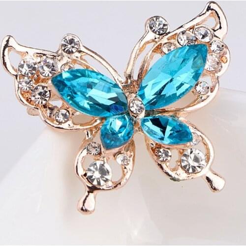 Butterfly Insect Pins Hot Sale Party Gift Brooch New Fashion Beauty Women Gold Zinc Alloy Crystal Exquisite Flower