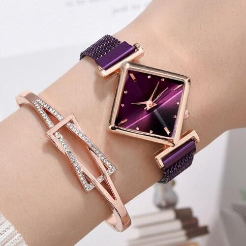 Women Square Watch Luxury Ladies Quartz Magnet Buckle Gradient Color Watches Relogio Feminino for Gift