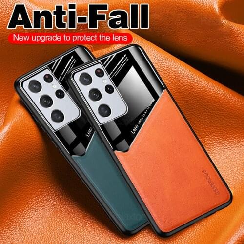 For Samsung S21 Ultra Case Car Magnetic Holder Leather Phone Cover For Samsung Galaxy S21 Plus S 21 5G S21Ultra Plexiglass Coque