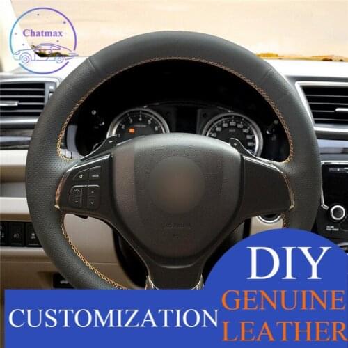 For Suzuki Alivio Car hand-sewn steering wheel cover black artificial leather Anti-slip fit all season comfortable touching
