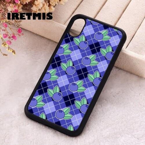 Iretmis 5 5S SE Phone Cover Case for iPhone 6 6S 7 8 Plus X Xs XR 11 12 Mini Pro Max Rubber Silicone Blueberry Argyle Pattern