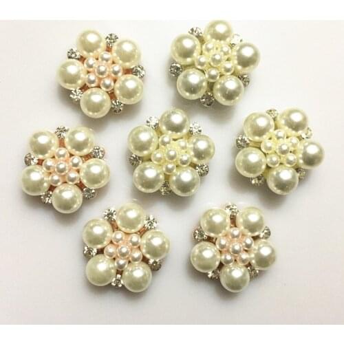 CJSIR 5Pcs Two Colour 25mm Flower Rhinestones Buttons Pearl Button Wedding Decoration Diy Alloy Diamond Crystal Bow Accessories