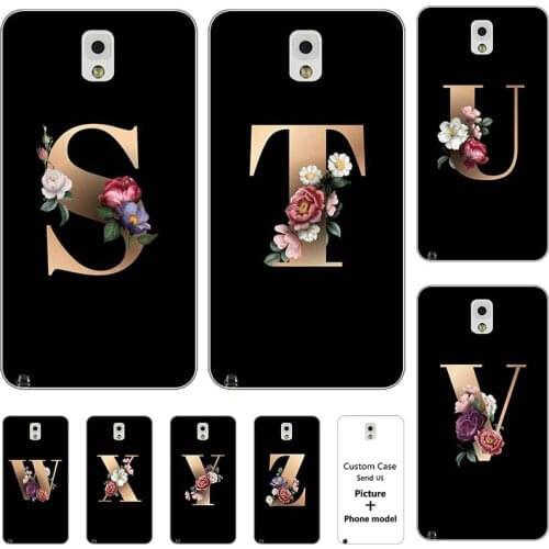 Flower 26 English Name Letters Custom Initial Case For Samsung Galaxy Note 3 Note3 N9000 N9005 5.7" Soft Silicone Cover