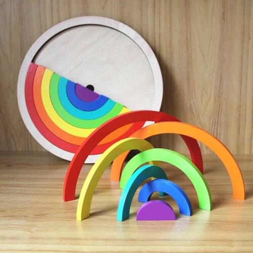 14Pcs/Set Colorful Wooden Blocks Rainbow Toys For Children Wood Rainbow Building Blocks Toy Baby Early Learning Didactical Games