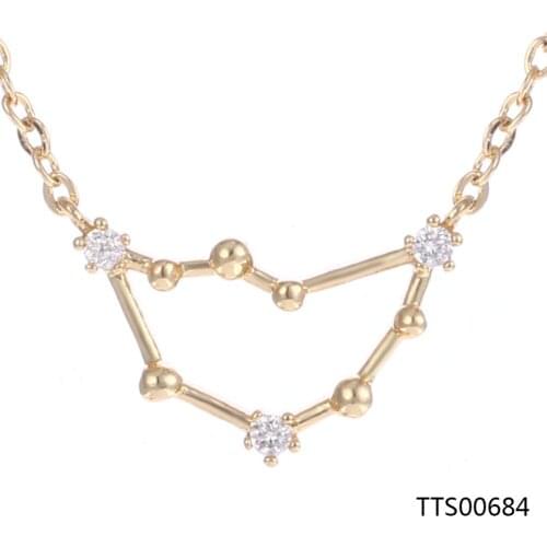 DUOYING 12 Star Zodiac Zircon Horoscope Astrology Galaxy Constellation Sign Copper Pendant Necklace Birthday Wedding Mom Gift