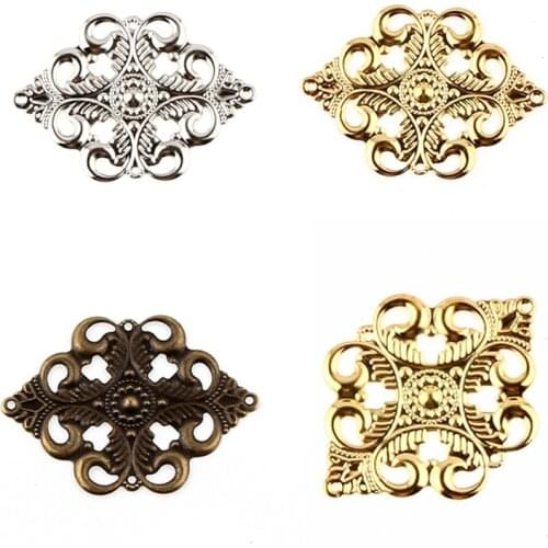 30Pcs Filigree Wraps Flower Connectors Metal Crafts Connector 42x30mm for Jewelry Making DIY Accessories Charm Pendant