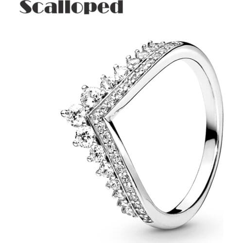SCALLOPED Classic Princess Crown Rings Women Luxurious Zircon Fashion Wedding Band Engagement Jewelry Hot Sale Couple Gifts