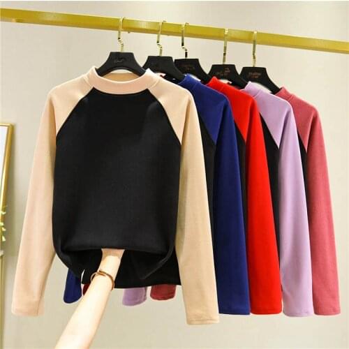 L-4XL Plus Size Long Sleeve Plus Velvet T Shirt Women Autumn Winter O-Neck Slim Bottoming Tee Shirt Femme Warm Women Tops C7472