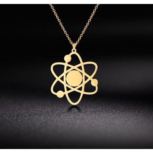 LIKGREAT Atomic Model Pendant Necklace Stainless Steel for Women And Men Golden Link Chain Accessories Fashion Jewelry Gift