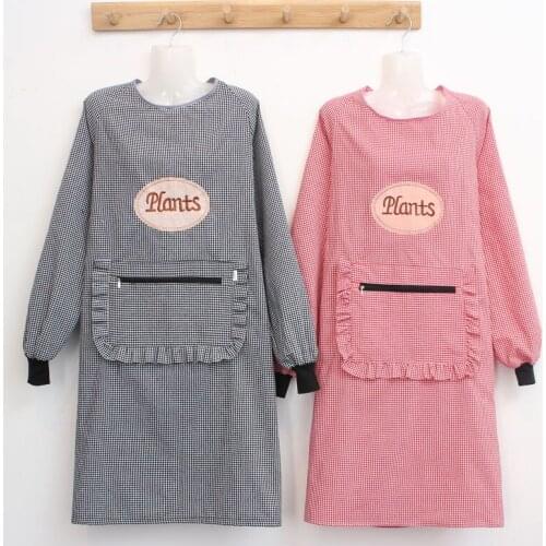 Household fashion long-sleeved kitchen cooking female apron adult cotton smock waterproof and oil-proof