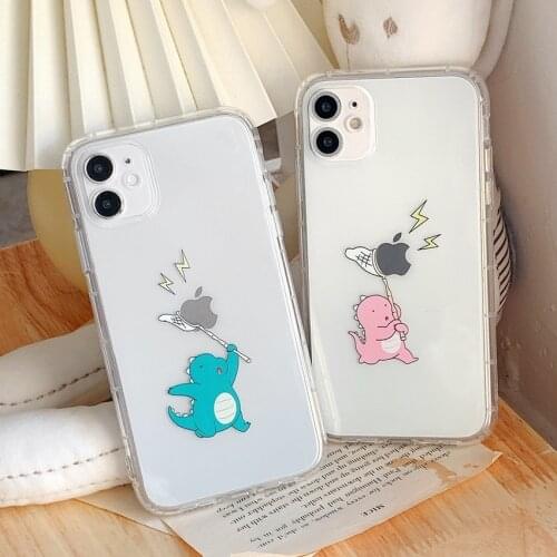 Cartoon Cute Dinosaur Creative Shockproof Clear Soft Silicone Phone Case for iphone 11 12 Pro Max XR X Xs 7 8 Plus Lovely Cover
