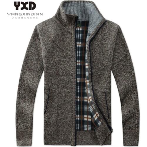 Men clothes Autumn Winter Thick Mens Knitted Sweater Coat Off White Long Sleeve Cardigan Full Zip Male Casual Plus Size Clothing