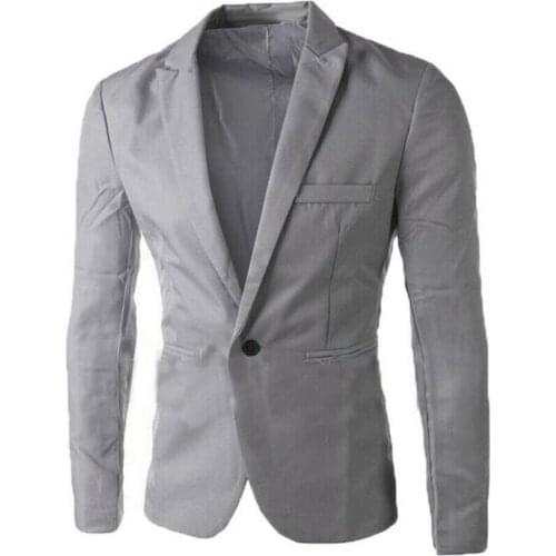 Men Slim Solid Color Long Sleeve Lapel One Button Pocket Blazer Slim Fit Suit Coat Casual Business Male Suit Coat Suits Set